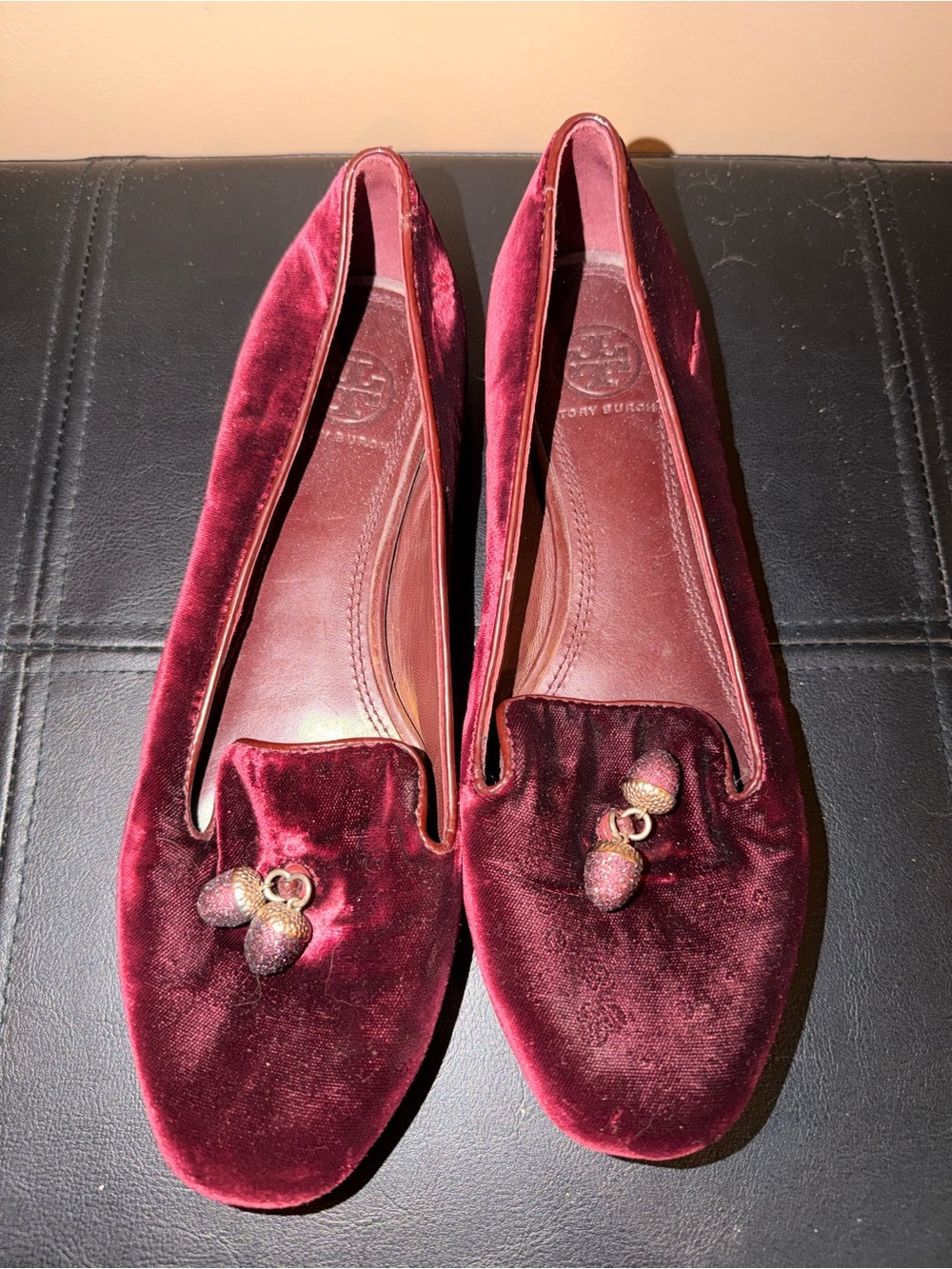 Tory Burch Wine Velvet Tassel Loafers